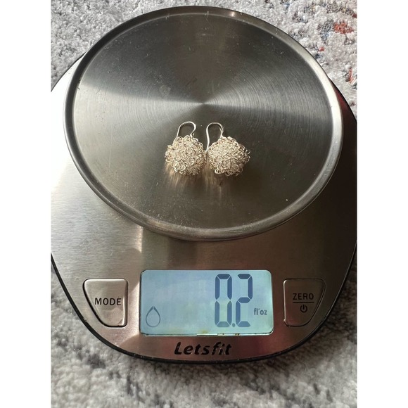 925 Sterling Silver Festive Wire Ball hooked earwire Earrings, Short Dangle, - Picture 6 of 10